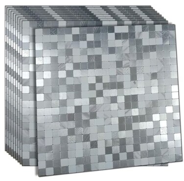 XUANINY SelfAdhesive Metal Backsplash Peel and Stick Tile for Kitchen Brushed Aluminium Surface backsplash 1157x115710 10 Mixed Silver