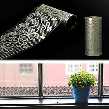 YIXIFANS Transparent Floral Lace PVC Self Adhesive Waterproof Border Wall Decor Silver White Peel and Stick Wallpaper Border for Window Glass Tile Wall Decorrative 393x32ft