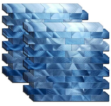 XUANINY Peel and Stick Tile Backsplash for Kitchen Bathroom SelfAdhesive Metal Aluminum 3D Wall Sticker 1181x118810 Sheets Blue