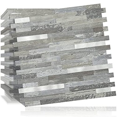 DICOFUN 10Sheet Peel and Stick Backsplash Wall Tile PVC Kitchen Backsplash Peel and Stick in Distressed Wood 94 sqft