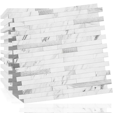 DICOFUN 10Sheet Peel and Stick Backsplash Tile Faux White Marble Look PVC Mixed Metal Stick on Backsplash Tiles for Kitchen and Bathroom 94 sqft