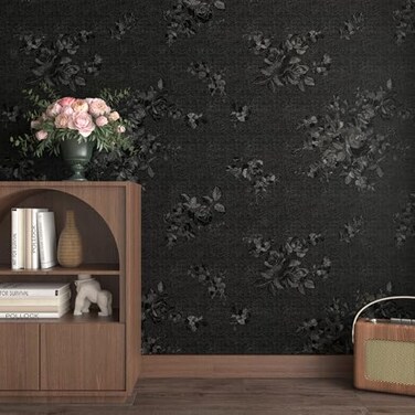 Decotalk Embossed Wallpaper Black Peel and Stick Wallpaper Textured 177x200 Embossed Wall Paper Removable Black Textured Vinyl Contact Paper for Cabinets and Drawers