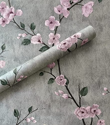 Dviolet 177 x 3937 Peel and Stick Wallpaper Grey Floral Contact Paper Removable Wallpaper Decorative Self Adhesive Modern Wall Paper