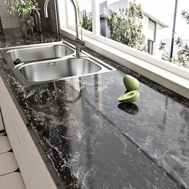 LIKILIKI Glossy Black Marble Contact Paper for Countertops 24x118 BrownBlack Peel and Stick Wallpaper Waterproof Shiny Self Adhesive Granite Contact Paper for Cabinets Table Decorative Countertop Wall