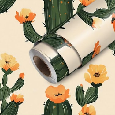 HOMETITUTE Cactus Flower Wallpaper Peel and Stick Contact Paper Wall Paper Stick 177 x 1181 Self Adhesive Removable Vinyl Wall Covering Bedroom Kitchen Bathroom Home Decor