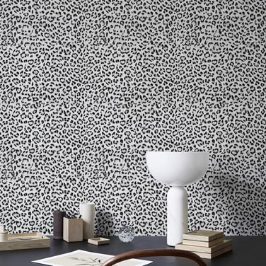 JiffDiff Leopard Print Peel and Stick Wallpaper Waterproof Removable Self Adhesive Textured Wall Paper Black and White Unique Funky Cheetah Contact Paper for Bedroom and Bathroom 480X173576 sq ft