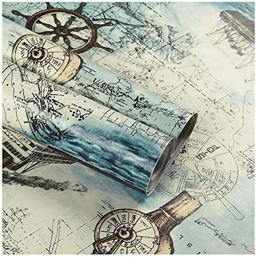 Lependor 1771 X 118 Nautical Map Wallpaper Peel and Stick Removable Printed Stick Wall Paper Decorative 1771 X 98 ft