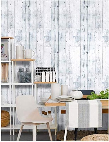 MJ-SKY MJSKY Wood SelfAdhesive Wallpaper Peel and Stick Shiplap Light GreyWhite Distressed Wood Plank Removable Wallpaper Home Decoration177 x 236