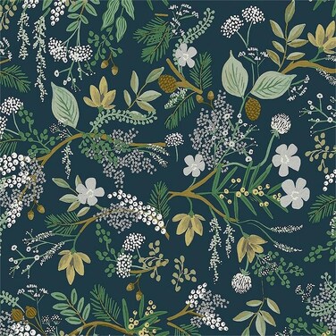 MuralPeel Vintage Blue Green Navy Leaf White Wildflower Plants Botanical Peel and Stick Wallpaper Easy Peel Off Self Adhesive Removable Stick on Wall Paper for Kitchen Renter Friendly