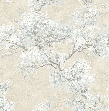 NextWall Cherry Blossom Grove Impressionistic Peel and Stick Wallpaper Parchment Morning Fog