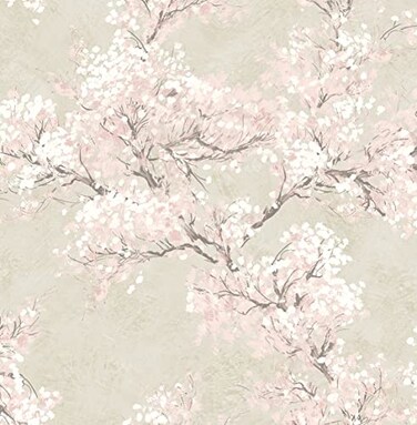 NextWall Cherry Blossom Grove Impressionistic Peel and Stick Wallpaper Parchment Rose