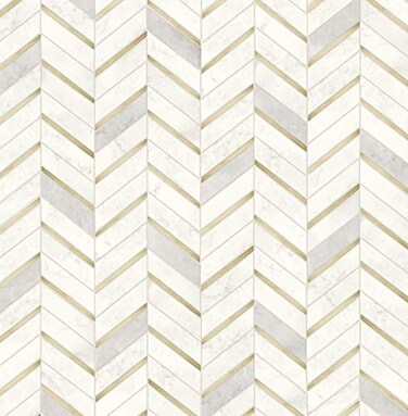 NextWall Faux Chevron Marble Tile Peel and Stick Wallpaper Metallic Gold Pearl Gray