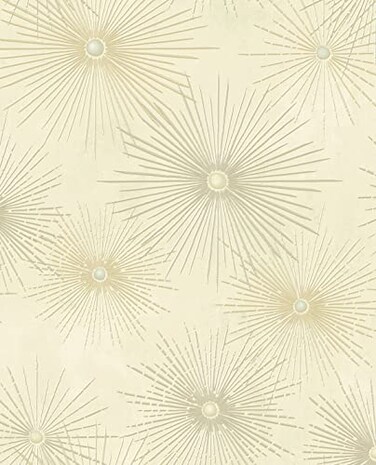 NextWall Star Burst Geo Mid Century Peel and Stick Wallpaper Ivory Metallic Gold