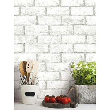 RoomMates RMK11939WP White and Taupe Brick Peel and Stick Wallpaper