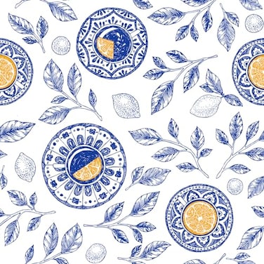 VaryStyle 177x118 Lemon Wallpaper Bright BlueYellow Citrus Leaf Peel and Stick Wallpaper Circle Geometric Wallpaper Self Adhesive Removable Fruit Contact Paper for Cabinets Walls Kitchen Bathroom