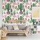 VEELIKE 177x354 Flamingo Cactus Peel and Stick Wallpaper Green Cacti Succulent Floral Wallpaper Removable Self Adhesive Wall Mural Decorative Contact Paper for Bathroom Nursery Decor Cabinets
