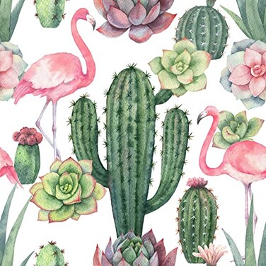 VEELIKE 177x354 Flamingo Cactus Peel and Stick Wallpaper Green Cacti Succulent Floral Wallpaper Removable Self Adhesive Wall Mural Decorative Contact Paper for Bathroom Nursery Decor Cabinets