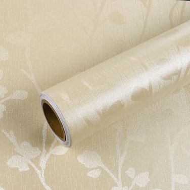 VEELIKE Boho Cream Yellow Peel and Stick Wallpaper with Branches Removable Yellow Contact Paper for Cabinets Drawers Walls 157x118 Waterproof Self Adhesive Cream Wallpaper for Bedroom Bathroom
