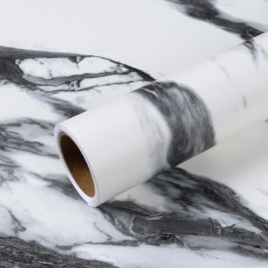 VEELIKE Matte Black and White Liquid Marble Contact Paper Waterproof 157x354 Peel and Stick Countertop Wallpaper for Kitchen Bathroom Table Adhesive Thick Vinyl Wrap