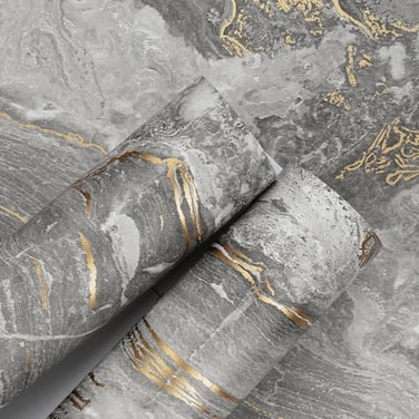 Wallderful Grey Gold Marble Contact Paper for Countertops Peel and Stick Waterproof Matte Self Adhesive Wallpaper Vinyl Modern Kitchen Backsplash Liquid Marble Wall Paper for Bathroom Table 1575x78