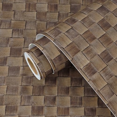 Wallercity Deep Brown Rattan Peel and Stick Wallpaper NonTextured Basket Woven Contact Paper for Countertops Cabinets 158x118 Self Adhesive Cane Weave Vinyl Wall Paper Roll for Kitchen Bathroom