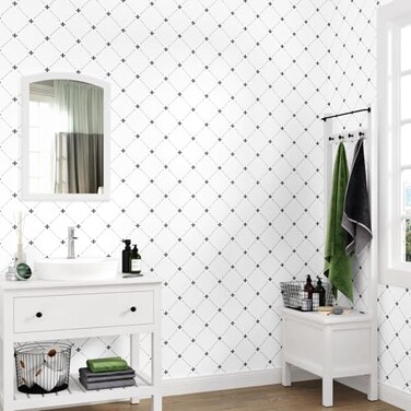 Yullpaper Classic White Grid Wallpaper White Checkered Wallpaper for Kitchen Backsplash Peel and Stick Minimalist Geometric Sqaure Wallpapers Adhesive Removable Grid Contact Paper for Wall175102