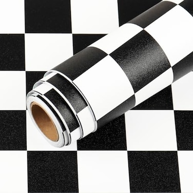 LACHEERY LaCheery Thick Checkered Contact Paper Decorative Self Adhesive Checkered Wallpaper Removable Black and White Wall Paper Peel and Stick Wallpaper for Bathroom Backsplash Shelf Drawer Liners 1