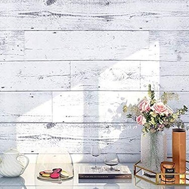 FlockenHome 177x 314 Peel and Stick Wallpaper SelfAdhesive Shiplap Light GreyWhite Distressed Wood Plank Removable repasted Decorative