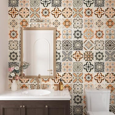 Wallderful Boho Wallpaper Kitchen Contact Paper Waterproof Peel and Stick Backsplash Orange Wall Paper Self Adhesive Geometric Tile Removable Moroccan Wallpaper Bathroom Wall Drawer Cabinet 1575x78
