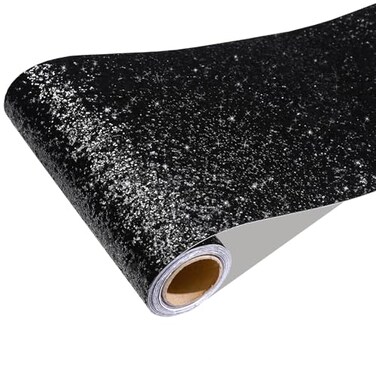 CRE8TIVE 8x80 Black Chunky Glitter Wallpaper Border Peel and Stick Wall Border Sparkle Sequins Removable Wallpaper Self Adhesive Fabric Black Contact Paper for Cabinets Dressers Ceiling DIY Crafts