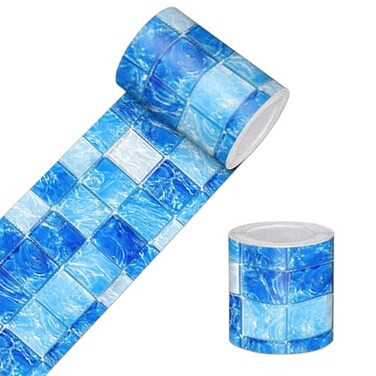 HOMETITUTE Wallpaper Border 4x196 Inch Peel and Stick Wall Border Wallpaper Border Self Adhesive Blue Mosaic Tile Wall Trim for Bathroom Kitchen Mirror Frame Sink Cabinet Backsplash Laundry Decor