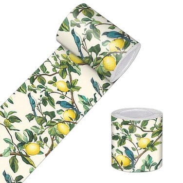 HOMETITUTE Wallpaper Border 4x196 Inch Peel and Stick Wall Border Wallpaper Border Self Adhesive Lemon Fruit Branch Wall Trim for Kitchen Cabinet Backsplash Mirror Frame Laundry Room Entryway Decor