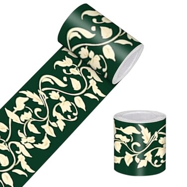 HOMETITUTE Wallpaper Border Peel and Stick Decorative Wall Trim Self Adhesive Floral Vine Accent for Bedroom Kitchen Bathroom Living Room Mirror Frame Ceiling Shelf Decor Green Gold Style 4x196 Inch