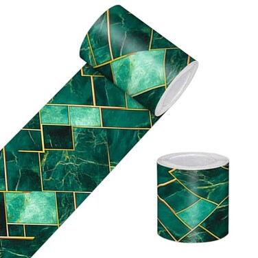 HOMETITUTE Wallpaper Border Peel and Stick Decorative Wall Trim Self Adhesive Green Mosaic Accent Strip for Bathroom Kitchen Mirror Frame Sink Edge Laundry Area 4x196 Inch Emerald Tile Pattern Design