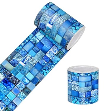 HOMETITUTE Wallpaper Border Peel and Stick Decorative Wall Trim Self Adhesive Mosaic Tile Accent Strip for Bathroom Kitchen Laundry Room Pool Area Mirror Frame Sink Edge Blue Wall Decor 4x196 Inch