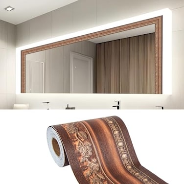 LONGKING 16ft Brown Mirror Tape Border Peel and Stick Mirror Border for Bathroom Waterproof PVC Wallpaper Thickened
