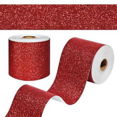 WESTICK Sparkly Red Glitter Wallpaper Borders Peel and Stick Thick Red Glitter Contact Paper Self Adhesive Removable Ruby Glittery Border for Bulletin Board Crafts DIY Project Mirror Border 4 x 160
