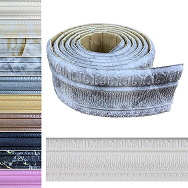 Yutianli Crown Molding Peel and Stick Wallpaper Border Flexible Wall Base Moulding Trim Self Adhesive Vinyl Baseboard Grey Marble Foam Wall molding 3D Mirror Border 1PCS89 Grey Marble