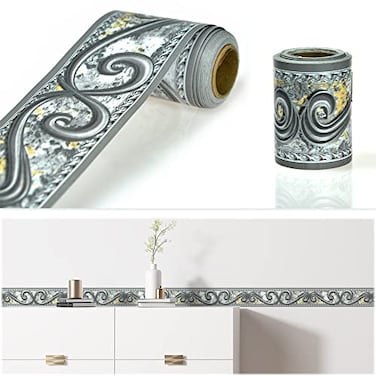 JZÂ·HOME JZHOME Y010 Peel and Stick Wallpaper Border 3D Abstract Curve Grey Removable Self Adhesive Wall Border Decorative Molding for Home Decor 2x328ft