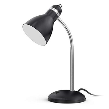 LEPOWER Metal Desk Lamp Adjustable Goose Neck Table Lamp EyeCaring Study Desk Lamps for Bedroom Study Room and Office Black