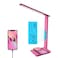 poukaran Desk Lamp LED Desk Lamp with Wireless Charger USB Charging Port Table Lamp with Clock Alarm Date Temperature Office Lamp Desk Lamps for Home Office Pink