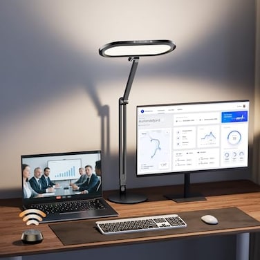LitONES Premium LED Desk Lamp for Home Office EyeCaring Double Side Light with Knob Remote Stepless Dimming Color Memory Metal Table Lamp for Zoom Studying Video Conference FlickerFree GlareFree