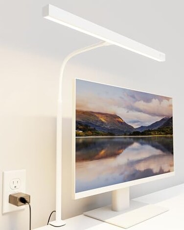SUPERDANNY LED Desk Lamp for Home Office EyeCaring Desk Light with Adjustable Gooseneck 12W Touch Control Dimmable Brightness Architect Clamp Lamp with USB Adapter White