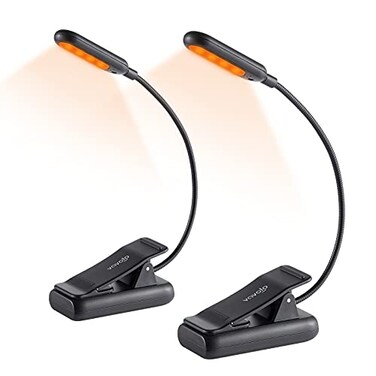 VAVOFO Amber Rechargeable Book Lights Blue Light Blocking Reading Lights 7 LEDs Eye Care 9 Colors 9 Brightness Clip On for Bookworms with Power Indicator Lasting 70h 2Pack Black