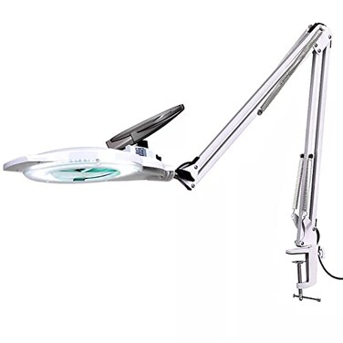 KIRKAS 10X LED Magnifying Lamp with Clamp 2200 Lumens Dimmable Super Bright Daylight Magnifying Glass with Light and Stand Adjustable Swivel Arm Magnifier lamp for Reading Repair CraftsWhite