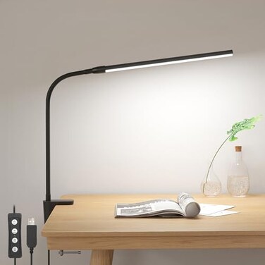 Lepro Clip on Desk Lamp LED Reading light Dimmable USB Small Clamp Lamp with 3 Color Modes 10 Brightness Adjustable Flexible Gooseneck Table Light for Bed Headboard Nail Home OfficeComputerBlack