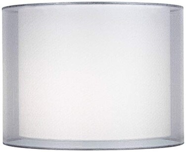 Springcrest Silver and White Double Sheer Medium Drum Lamp Shade PreAssembled 12 Top x 12 Bottom x 9 High Spider Replacement with Harp and Finial