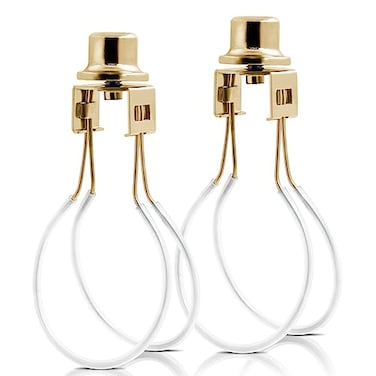 EMNOOTI Lamp Shade Light Bulb Clip AdapterLamp Shade Holder Includes Finial and Lampshade Levellers to Keep Lamp Shade in PlaceClip on Lampshade Adapter Gold Color 2PCS PACK