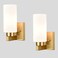 DEYNITE Modern Gold Wall Sconce Dimmable Bathroom Vanity Light with Milky White Cylinder Glass Shade Set of 2