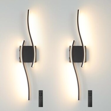 Daunton Modern Battery Operated Wall Sconce Set of 2 Black Dimmable LED Wall Light with Remote Control 3CCT Adjustable Timer Memory Function Wireless Wall Light for TV Wall Living Room Bedroom